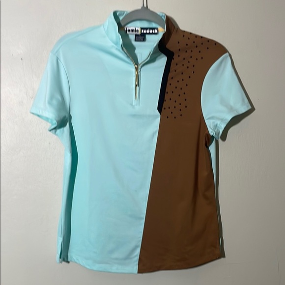 jamie sadock Tops - Two-Tone Polo Shirt with Studded Detail